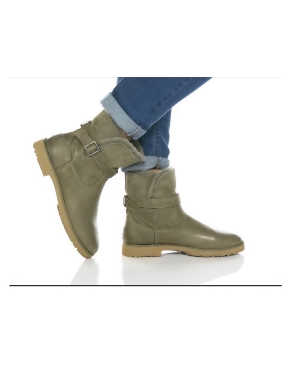 UGG Romley Burnt Olive Green Buckle Suede Ankle Boots